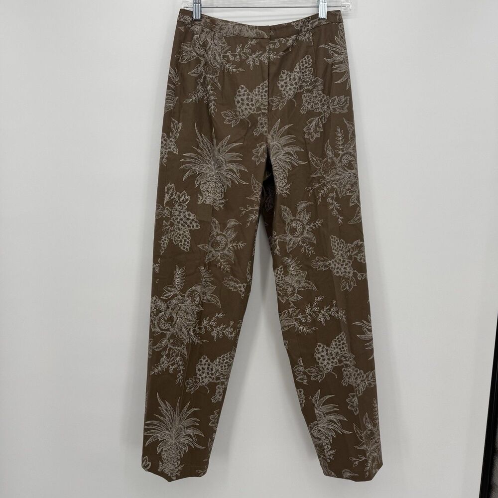Talbots Brown Tan Fruit Leaf Pattern Casual Business Ankle Pants Cotton Size 6